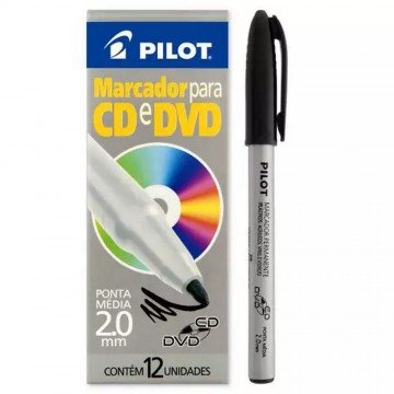 Marcador Permanente Preto 2.0mm Para CD / Plástico / Metal / Vidro Caixa Com 12 Unidades. PILOT - 1