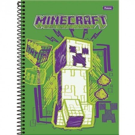 Caderno Espiral Universitário (Grande) 10 Matérias 160 Folhas Capa Dura Minecraft